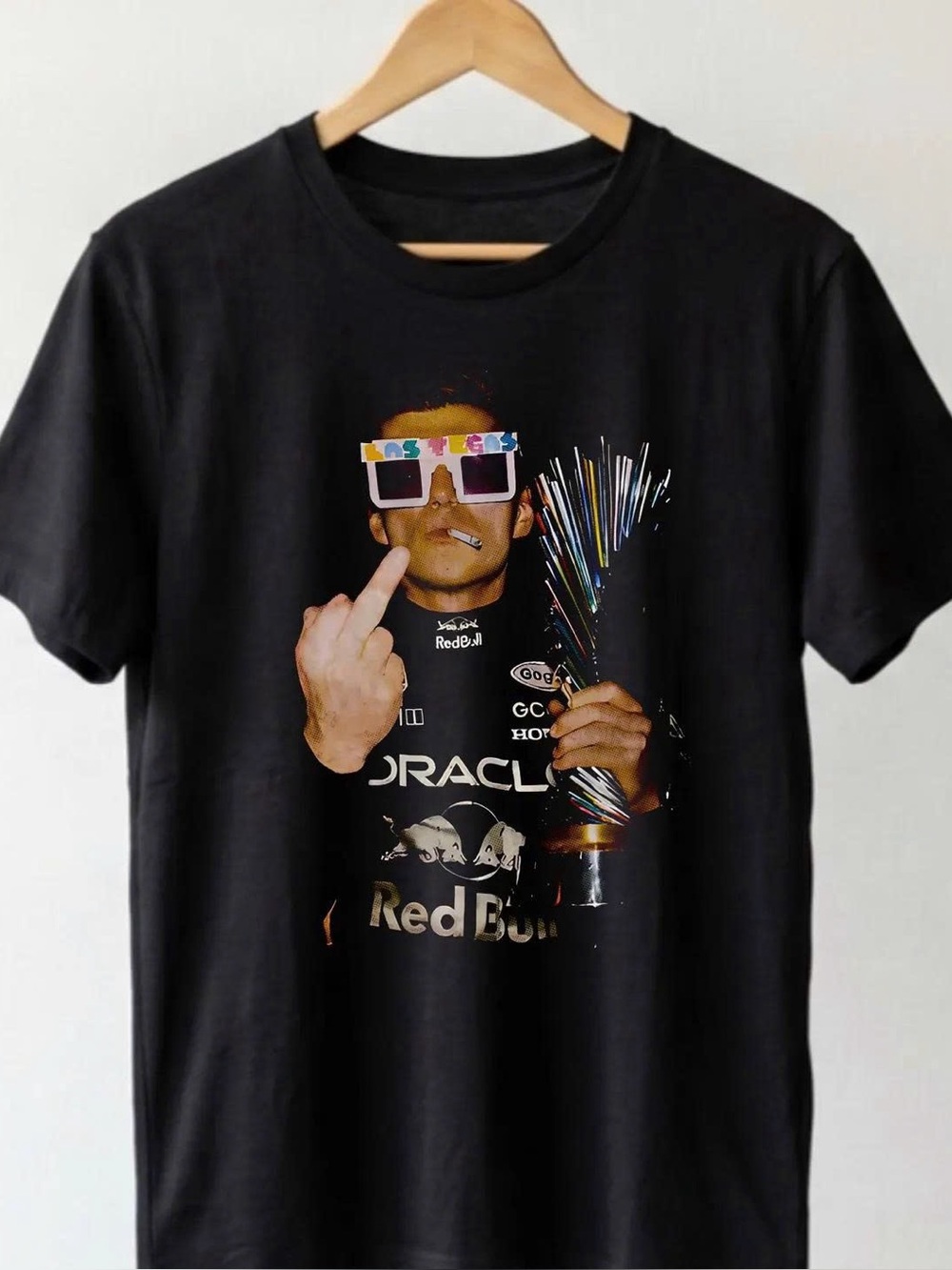 Black Graphic Men’s T-Shirt with Trophy Print